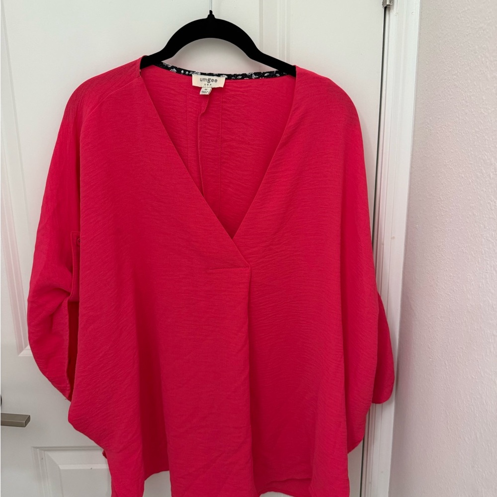 Umgee Bright Pink V-Neck Blouse